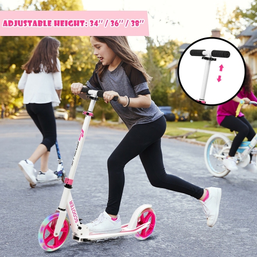 Goplus Folding Sports Kick Scooter w/LED Wheels for Kids Teens Pink\ Blue