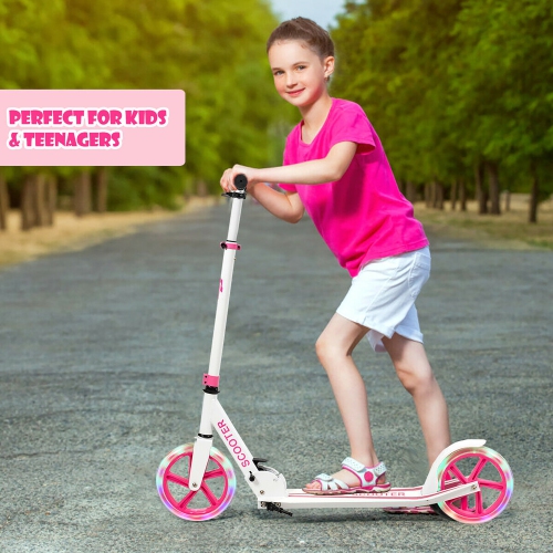 Goplus Folding Sports Kick Scooter w/LED Wheels for Kids Teens Pink\ Blue