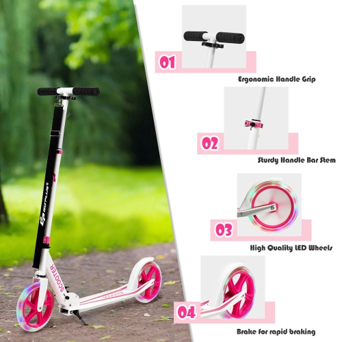 Goplus Folding Sports Kick Scooter w/LED Wheels for Kids Teens Pink\ Blue
