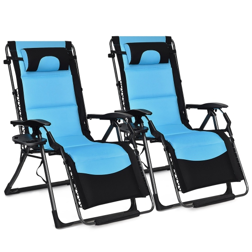 COSTWAY  2PCs Outdoor Folding Padded Zero Gravity Oversized Recliner