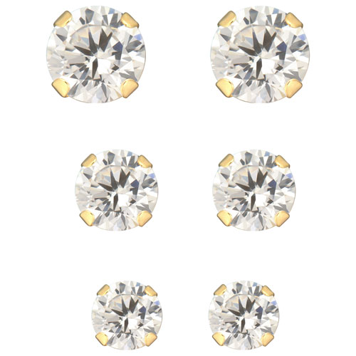 Le Reve Collection 3-Size Cubic Zirconia Stud Earring Set in 10K Yellow Gold