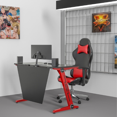 Bureau d'ordinateur de jeu de bureau E-Sports de 120cms larg. X 60cms prof. Z Shape de ViscoLogic avec gestion dissimulée des câbles et protection de