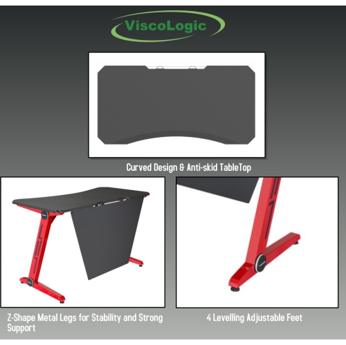 Bureau d'ordinateur de jeu de bureau E-Sports de 120cms larg. X 60cms prof. Z Shape de ViscoLogic avec gestion dissimulée des câbles et protection de