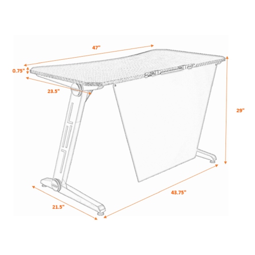 Bureau d'ordinateur de jeu de bureau E-Sports de 120cms larg. X 60cms prof. Z Shape de ViscoLogic avec gestion dissimulée des câbles et protection de