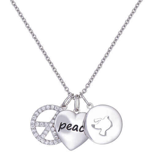 Le Reve Collection Cubic Zironica Peace Pendant on 15.5" Sterling Silver Chain