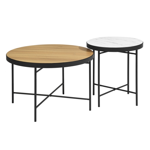 Furniturer Set Of 2 Coffee Tables, Round Modern End Tables