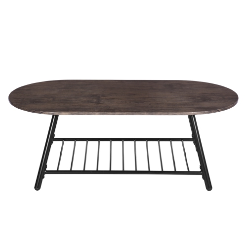 FurnitureR Oval Coffee Table with A Shelf, Walnut