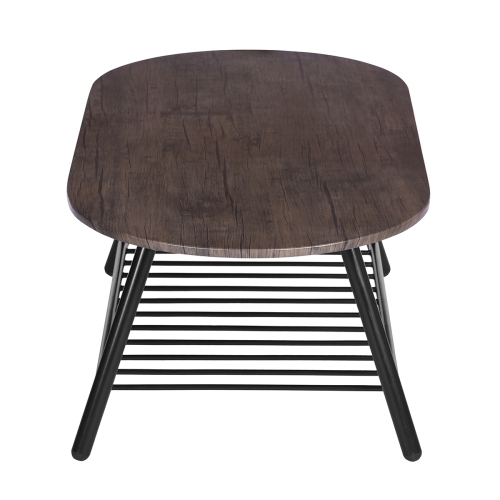 FurnitureR Oval Coffee Table with A Shelf, Walnut