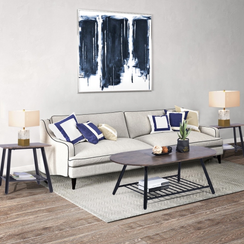 FurnitureR Oval Coffee Table with A Shelf, Walnut