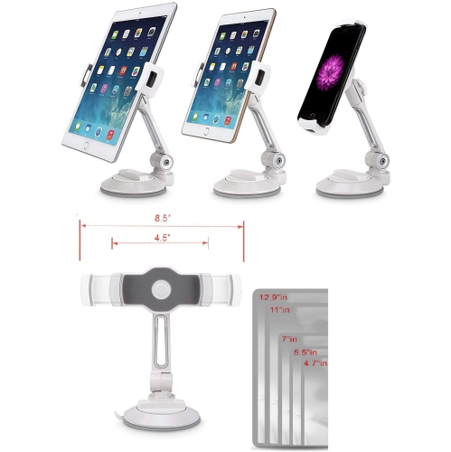 SHOPPINGALL Adjustable Suction Tablet Stand, Swivel Desk Mount Holder for Any Tablet or Smartphone Between 4.7"-12.9" inches - SA-204A