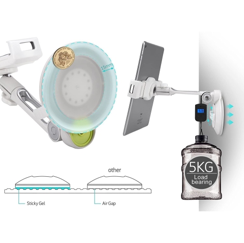 SHOPPINGALL Adjustable Suction Tablet Stand, Swivel Desk Mount Holder for Any Tablet or Smartphone Between 4.7"-12.9" inches - SA-204A