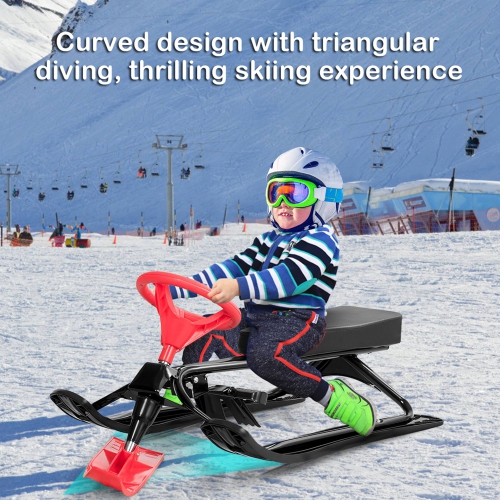 Costway Metal Snow Racer Sled w/ Steering Wheel and Brakes Kids Snow Sand  Grass Sliding