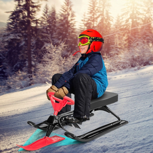 Costway Metal Snow Racer Sled w/ Steering Wheel and Brakes Kids Snow Sand  Grass Sliding