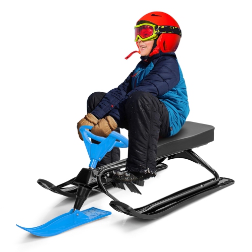 Costway Metal Snow Racer Sled w/ Steering Wheel and Brakes Kids Snow Sand Grass Sliding