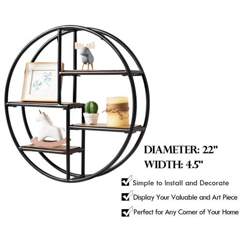 Costway Hanging Storage Shelf Round Circular Wall-Mounted 4-Tier Rack Room Decoration