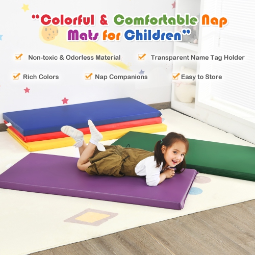 Tapis de sieste épais Rainbow de 2 po pour tout-petits de Costway, porte-nom transparent, garderie de jour, paq. 5
