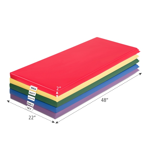 Tapis de sieste épais Rainbow de 2 po pour tout-petits de Costway, porte-nom transparent, garderie de jour, paq. 5