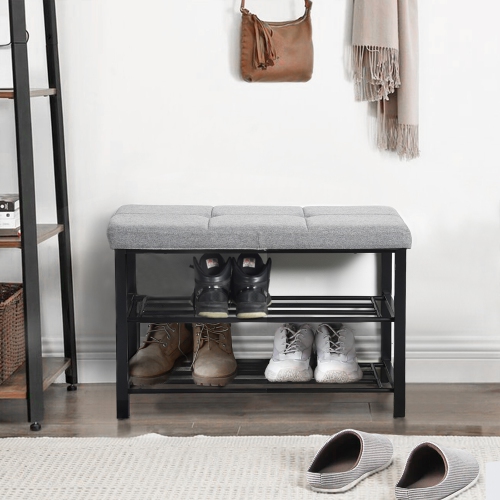 Furniturer Shoe Rack Bench Entryway 2 Tier Shoe Organizer Grey Best Buy Canada