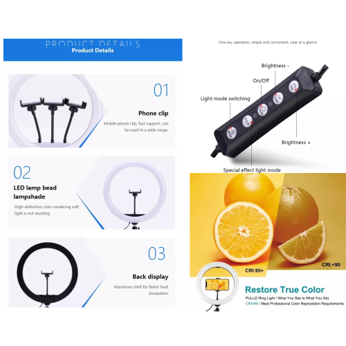10 « Selfie RGB Ring Light avec support de trépied de 6 pieds et support de téléphone flexible. Bloggers Ring light pour TikTok / YouTube / Live