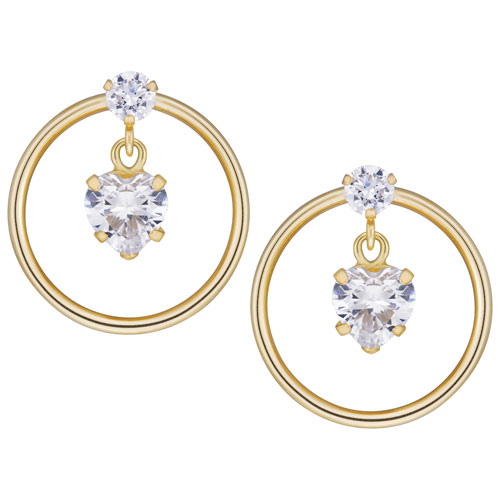 Clous d'oreilles avec cercle de zircon cubique suspendu en or 10 ct de Le Reve Collection