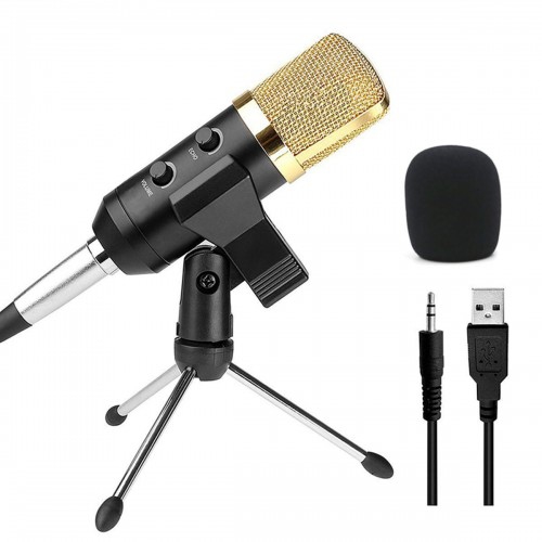 Audio Dynamic USB Condenser Sound Recording Vocal Microphone Mic With Stand Mount(Gold)
