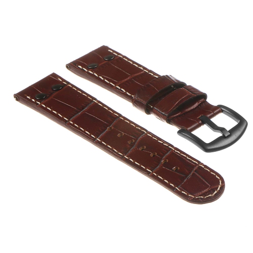 DASSARI Croc Embossed Leather Pilot Watch Band Strap w/ Rivets Samsung Galaxy Watch 3 - 22mm - For 45mm Galaxy Watch3 - Brown