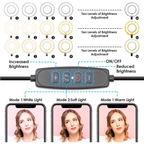 Selfie Ring Light with Cell Phone Holder,Selfie Light Stand Led Desk Lamp Mobile Phone Clip Holder for Bedroom, Office, Kitchen, Bathroom Live Stream