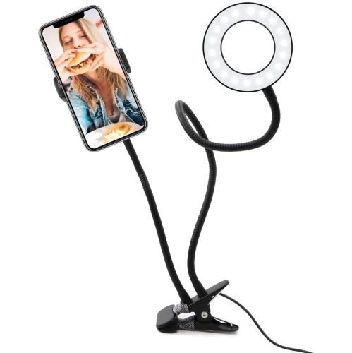 Selfie Ring Light with Cell Phone Holder,Selfie Light Stand Led Desk Lamp Mobile Phone Clip Holder for Bedroom, Office, Kitchen, Bathroom Live Stream
