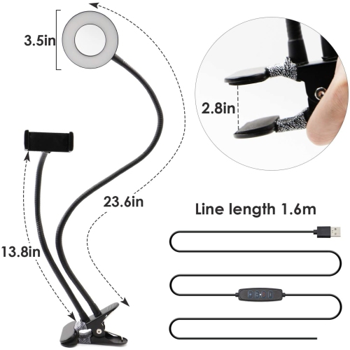 Selfie Ring Light with Cell Phone Holder,Selfie Light Stand Led Desk Lamp Mobile Phone Clip Holder for Bedroom, Office, Kitchen, Bathroom Live Stream
