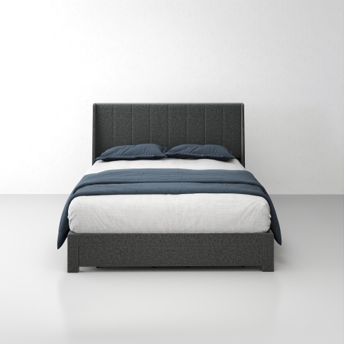 Homy Casa Modern Queen Size Upholstered Bed Frame with Storage Drawers – Grey, No Box Spring Needed