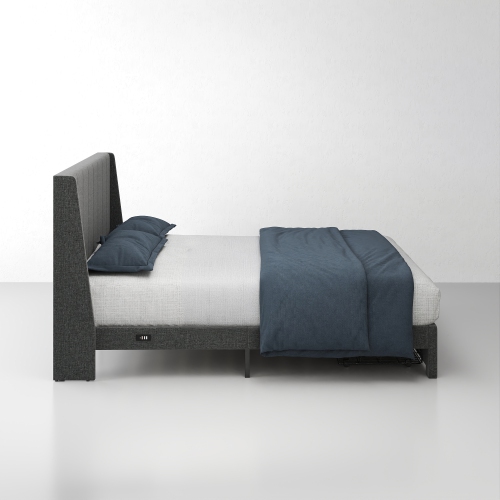 Homy Casa Modern Queen Size Upholstered Bed Frame with Storage Drawers – Grey, No Box Spring Needed