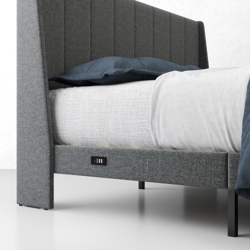 Homy Casa Modern Queen Size Upholstered Bed Frame with Storage Drawers – Grey, No Box Spring Needed