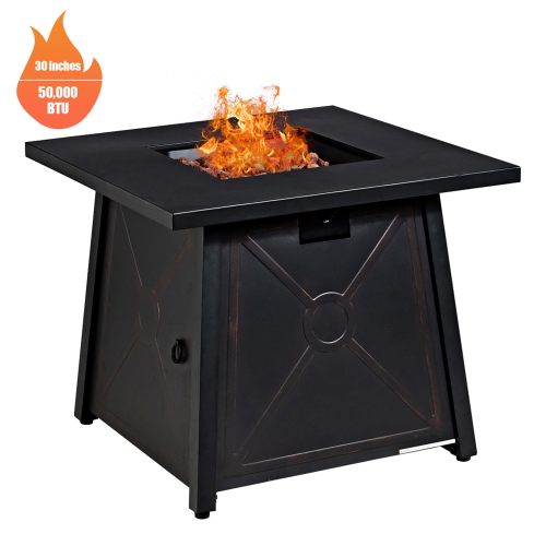 Gymax 30'' Square Gas Fire Pit Table Propane 50,000 BTU Patio Yard w/ Lava Rocks