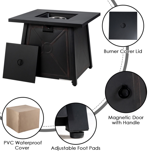 Gymax 30'' Square Gas Fire Pit Table Propane 50,000 BTU Patio Yard w/ Lava Rocks