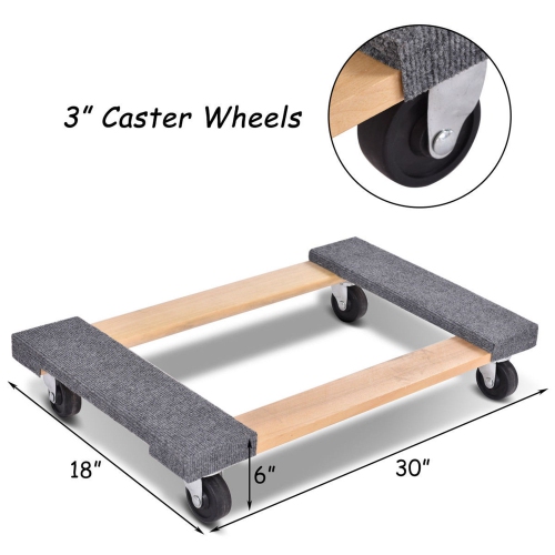 Costway 2PCS Furniture Dolly Moving Carrier Mover Handle Caster 1000lbs Capacity 30''x18''