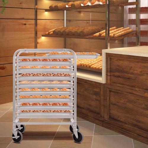 Cuisine commerciale à petits pains à biscuits avec roue de Costway, 10 feuilles, porte-boulangerie en aluminium