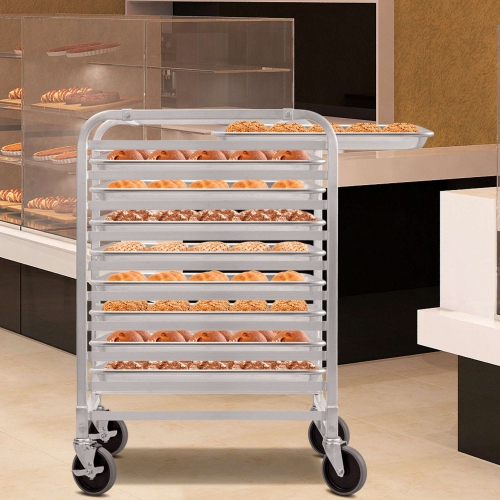 Cuisine commerciale à petits pains à biscuits avec roue de Costway, 10 feuilles, porte-boulangerie en aluminium