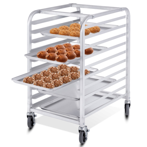 Cuisine commerciale à petits pains à biscuits avec roue de Costway, 10 feuilles, porte-boulangerie en aluminium