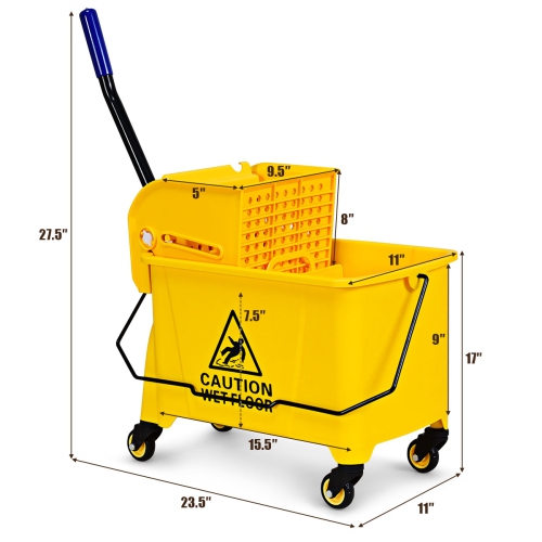 Costway Commercial Mop Bucket Side Press Wringer on Wheels 21 Quart Yellow w/ Panel
