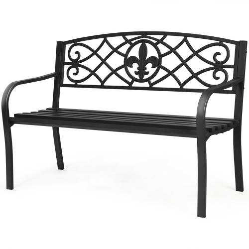 Gymax Garden Bench Loveseat Outdoor Garden Park w/ Steel Frame Backrest