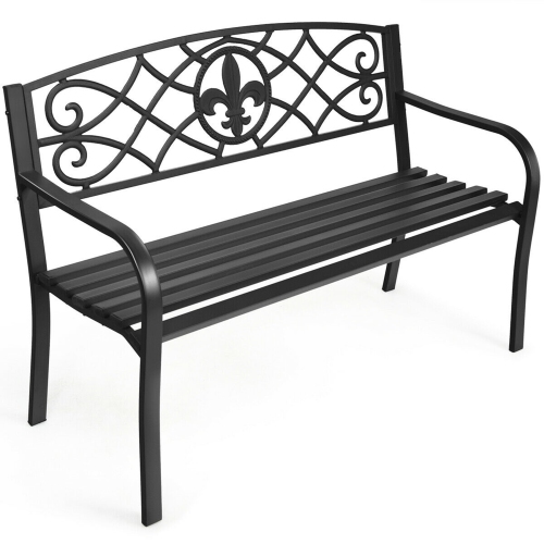 Gymax Garden Bench Loveseat Outdoor Garden Park w/ Steel Frame Backrest