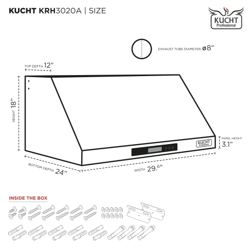 KUCHT Professional 30-inch Under Cabinet Range Hood 900CFM in Stainless Steel