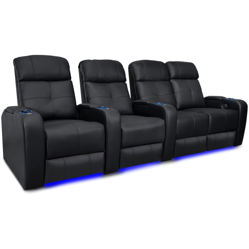 VALENCIA SEATING Verona Home Theater Seating | Premium Top Grain Italian 9000 Leather, Power Recliner, Power Headrest, Led Lighting (Row Of 4 Loveseat