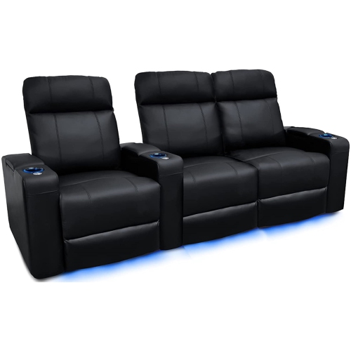 VALENCIA SEATING Piacenza Home Theater Seating | Premium Top Grain Nappa 9000 Leather, Power Recliner, Power Headrest, Led Lighting (Row Of 3 Loveseat