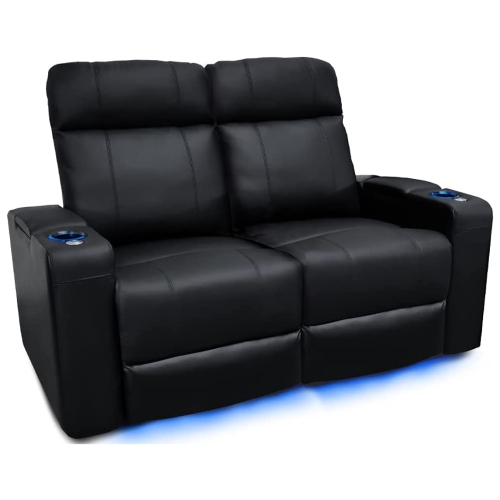 VALENCIA SEATING Piacenza Home Theater Seating | Premium Top Grain Nappa 9000 Leather, Power Recliner, Power Headrest, Led Lighting (Row Of 2