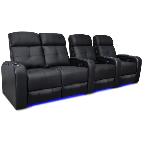 VALENCIA SEATING Verona Home Theater Seating | Premium Top Grain Italian 9000 Leather, Power Recliner, Power Headrest, Led Lighting (Row Of 4 Loveseat