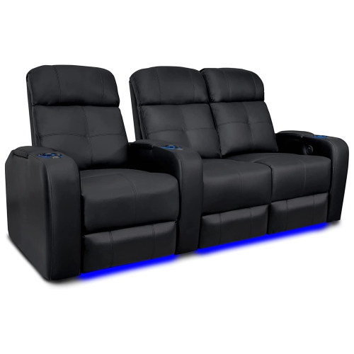 VALENCIA SEATING Verona Home Theater Seating | Premium Top Grain Italian 9000 Leather, Power Recliner, Power Headrest, Led Lighting (Row Of 3 Loveseat