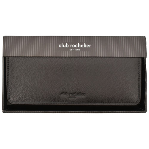 Portefeuille avec support à chéquier en cuir véritable de Club Rochelier - Noir