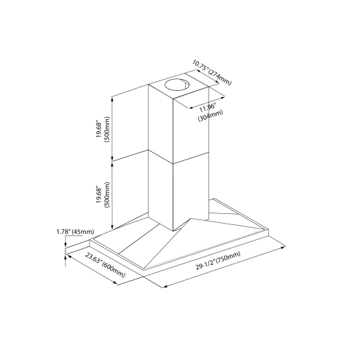 Blue Ocean 30" 760CFM Stainless Steel Island Mount Kitchen Range Hood