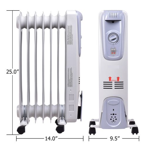 Gymax 1500W Oil Filled Space Heater Radiator w/ Adjustable Thermostat Home Office